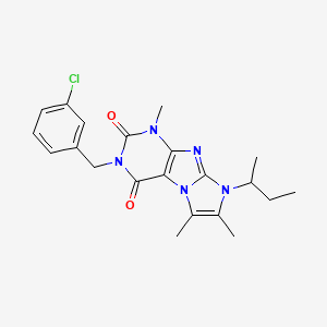 molecular formula C21H24ClN5O2 B2582140 3-[(3-Chlorophenyl)methyl]-1,6,7-trimethyl-8-(methylpropyl)-1,3,5-trihydro-4-i midazolino[1,2-h]purine-2,4-dione CAS No. 919012-24-1