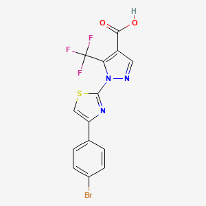 molecular formula C14H7BrF3N3O2S B2582146 1-[4-(4-溴苯基)-1,3-噻唑-2-基]-5-(三氟甲基)-1H-吡唑-4-羧酸 CAS No. 956754-06-6