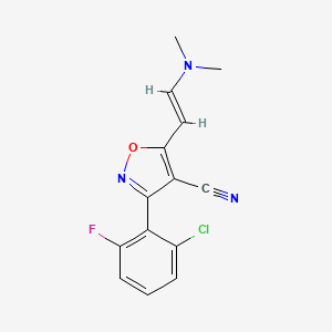molecular formula C14H11ClFN3O B2582162 3-(2-chloro-6-fluorophenyl)-5-[(E)-2-(dimethylamino)ethenyl]-1,2-oxazole-4-carbonitrile CAS No. 1391943-62-6