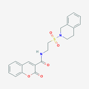 molecular formula C21H20N2O5S B2582178 N-(2-((3,4-dihydroisoquinolin-2(1H)-yl)sulfonyl)ethyl)-2-oxo-2H-chromene-3-carboxamide CAS No. 922115-55-7