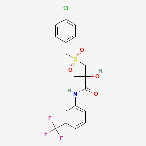 molecular formula C18H17ClF3NO4S B2582183 3-[(4-chlorobenzyl)sulfonyl]-2-hydroxy-2-methyl-N-[3-(trifluoromethyl)phenyl]propanamide CAS No. 339275-64-8