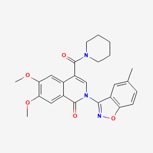 molecular formula C25H25N3O5 B2582188 6,7-Dimethoxy-2-(5-methyl-1,2-benzoxazol-3-yl)-4-(piperidine-1-carbonyl)isoquinolin-1-one CAS No. 2148339-28-8
