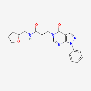 molecular formula C19H21N5O3 B2582190 3-(4-oxo-1-phenyl-1H-pyrazolo[3,4-d]pyrimidin-5(4H)-yl)-N-((tetrahydrofuran-2-yl)methyl)propanamide CAS No. 946282-86-6