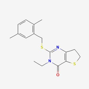 molecular formula C17H20N2OS2 B2582194 2-[(2,5-Dimethylphenyl)methylsulfanyl]-3-ethyl-6,7-dihydrothieno[3,2-d]pyrimidin-4-one CAS No. 893368-88-2