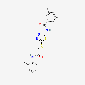 molecular formula C21H22N4O2S2 B2582195 N-[5-[2-(2,4-dimethylanilino)-2-oxoethyl]sulfanyl-1,3,4-thiadiazol-2-yl]-3,5-dimethylbenzamide CAS No. 392295-87-3
