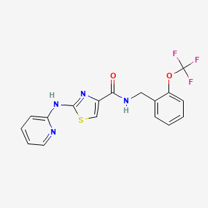 molecular formula C17H13F3N4O2S B2582198 2-(pyridin-2-ylamino)-N-(2-(trifluoromethoxy)benzyl)thiazole-4-carboxamide CAS No. 1286703-36-3