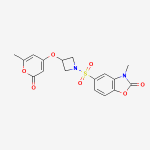 molecular formula C17H16N2O7S B2582203 3-methyl-5-((3-((6-methyl-2-oxo-2H-pyran-4-yl)oxy)azetidin-1-yl)sulfonyl)benzo[d]oxazol-2(3H)-one CAS No. 2034271-95-7