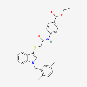 molecular formula C28H28N2O3S B2582216 Ethyl 4-[[2-[1-[(2,5-dimethylphenyl)methyl]indol-3-yl]sulfanylacetyl]amino]benzoate CAS No. 681279-61-8