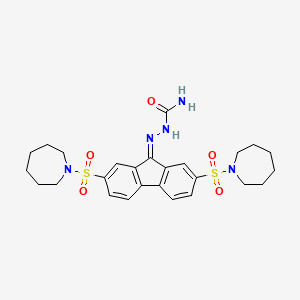 molecular formula C26H33N5O5S2 B2582226 2-(2,7-bis(azepan-1-ylsulfonyl)-9H-fluoren-9-ylidene)hydrazinecarboxamide CAS No. 321685-55-6