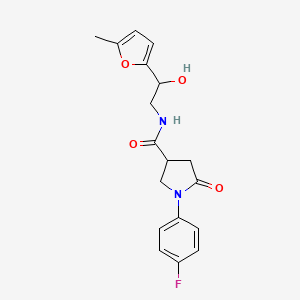 molecular formula C18H19FN2O4 B2582236 1-(4-fluorophenyl)-N-(2-hydroxy-2-(5-methylfuran-2-yl)ethyl)-5-oxopyrrolidine-3-carboxamide CAS No. 1257547-34-4
