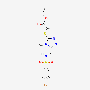 molecular formula C16H21BrN4O4S2 B2582237 Ethyl 2-[[5-[[(4-bromophenyl)sulfonylamino]methyl]-4-ethyl-1,2,4-triazol-3-yl]sulfanyl]propanoate CAS No. 338794-58-4