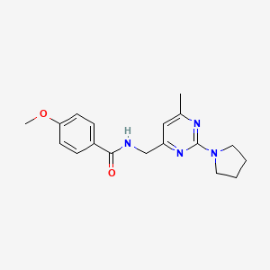 molecular formula C18H22N4O2 B2582242 4-methoxy-N-((6-methyl-2-(pyrrolidin-1-yl)pyrimidin-4-yl)methyl)benzamide CAS No. 1796965-82-6