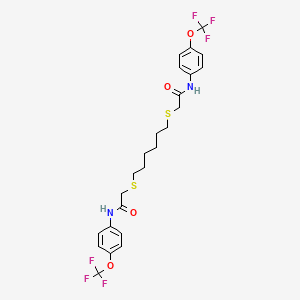 molecular formula C24H26F6N2O4S2 B2582246 2-{[6-({2-oxo-2-[4-(trifluoromethoxy)anilino]ethyl}sulfanyl)hexyl]sulfanyl}-N-[4-(trifluoromethoxy)phenyl]acetamide CAS No. 882083-02-5