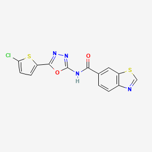 molecular formula C14H7ClN4O2S2 B2582250 N-(5-(5-chlorothiophen-2-yl)-1,3,4-oxadiazol-2-yl)benzo[d]thiazole-6-carboxamide CAS No. 865543-78-8
