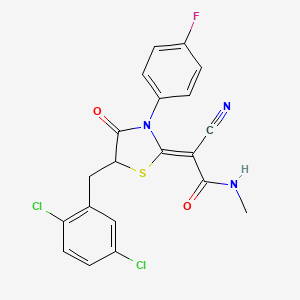 molecular formula C20H14Cl2FN3O2S B2582254 (Z)-2-cyano-2-(5-(2,5-dichlorobenzyl)-3-(4-fluorophenyl)-4-oxothiazolidin-2-ylidene)-N-methylacetamide CAS No. 786676-94-6