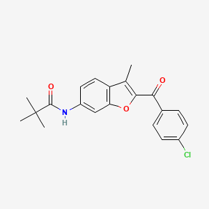 molecular formula C21H20ClNO3 B2582264 N-[2-(4-chlorobenzoyl)-3-methyl-1-benzofuran-6-yl]-2,2-dimethylpropanamide CAS No. 923250-86-6