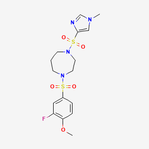 molecular formula C16H21FN4O5S2 B2582285 1-((3-fluoro-4-methoxyphenyl)sulfonyl)-4-((1-methyl-1H-imidazol-4-yl)sulfonyl)-1,4-diazepane CAS No. 1904181-18-5