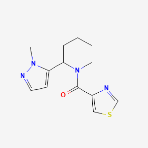 molecular formula C13H16N4OS B2582286 2-(1-methyl-1H-pyrazol-5-yl)-1-(1,3-thiazole-4-carbonyl)piperidine CAS No. 2310016-91-0