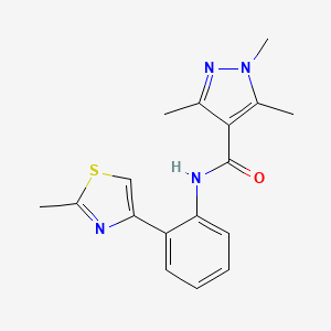 molecular formula C17H18N4OS B2582293 1,3,5-三甲基-N-(2-(2-甲基噻唑-4-基)苯基)-1H-吡唑-4-甲酰胺 CAS No. 1705096-32-7