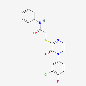 molecular formula C18H13ClFN3O2S B2582304 2-[4-(3-chloro-4-fluorophenyl)-3-oxopyrazin-2-yl]sulfanyl-N-phenylacetamide CAS No. 899744-14-0
