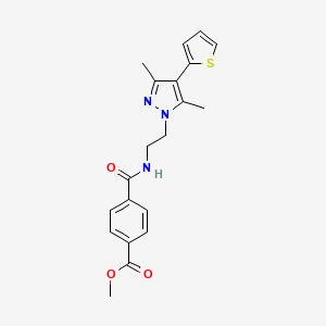 molecular formula C20H21N3O3S B2582305 methyl 4-((2-(3,5-dimethyl-4-(thiophen-2-yl)-1H-pyrazol-1-yl)ethyl)carbamoyl)benzoate CAS No. 2034356-36-8