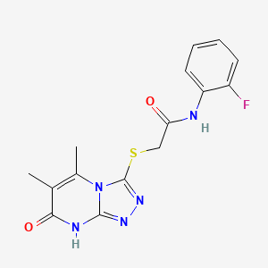 molecular formula C15H14FN5O2S B2582312 2-((5,6-dimethyl-7-oxo-7,8-dihydro-[1,2,4]triazolo[4,3-a]pyrimidin-3-yl)thio)-N-(2-fluorophenyl)acetamide CAS No. 891134-69-3