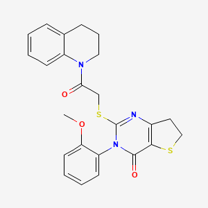 molecular formula C24H23N3O3S2 B2582317 2-((2-(3,4-dihydroquinolin-1(2H)-yl)-2-oxoethyl)thio)-3-(2-methoxyphenyl)-6,7-dihydrothieno[3,2-d]pyrimidin-4(3H)-one CAS No. 362501-74-4