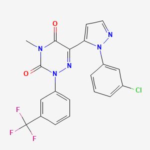 molecular formula C20H13ClF3N5O2 B2582346 6-(1-(3-Chlorophenyl)-1h-pyrazol-5-yl)-4-methyl-2-(3-(trifluoromethyl)phenyl)-1,2,4-triazine-3,5(2H,4H)-dione CAS No. 477709-54-9