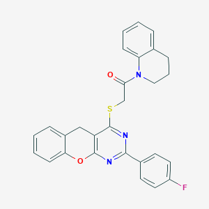 molecular formula C28H22FN3O2S B2582358 1-(3,4-二氢喹啉-1(2H)-基)-2-((2-(4-氟苯基)-5H-色烯并[2,3-d]嘧啶-4-基)硫代)乙酮 CAS No. 895641-76-6