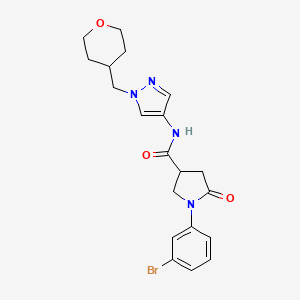 molecular formula C20H23BrN4O3 B2582361 1-(3-bromophenyl)-5-oxo-N-(1-((tetrahydro-2H-pyran-4-yl)methyl)-1H-pyrazol-4-yl)pyrrolidine-3-carboxamide CAS No. 1705311-08-5