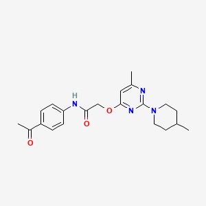 molecular formula C21H26N4O3 B2582364 N-(4-乙酰苯基)-2-{[6-甲基-2-(4-甲基哌啶-1-基)嘧啶-4-基]氧基}乙酰胺 CAS No. 1226428-48-3