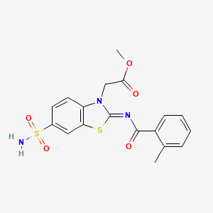 molecular formula C18H17N3O5S2 B2582368 (Z)-methyl 2-(2-((2-methylbenzoyl)imino)-6-sulfamoylbenzo[d]thiazol-3(2H)-yl)acetate CAS No. 887207-82-1