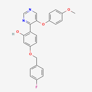 molecular formula C24H19FN2O4 B2582369 5-[(4-Fluorophenyl)methoxy]-2-[5-(4-methoxyphenoxy)pyrimidin-4-yl]phenol CAS No. 899381-05-6