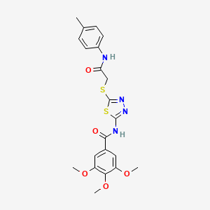 molecular formula C21H22N4O5S2 B2582373 3,4,5-trimethoxy-N-(5-((2-oxo-2-(p-tolylamino)ethyl)thio)-1,3,4-thiadiazol-2-yl)benzamide CAS No. 392291-77-9