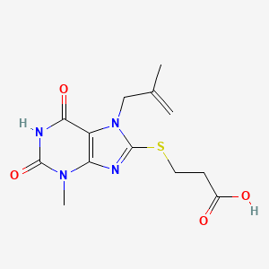 molecular formula C13H16N4O4S B2582376 3-[3-Methyl-7-(2-methylprop-2-enyl)-2,6-dioxopurin-8-yl]sulfanylpropanoic acid CAS No. 361166-19-0
