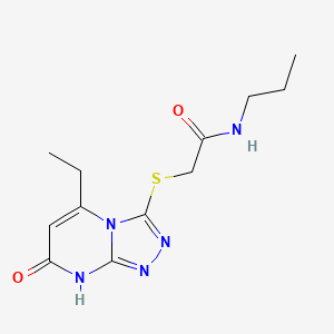 molecular formula C12H17N5O2S B2582379 2-((5-乙基-7-氧代-7,8-二氢-[1,2,4]三唑并[4,3-a]嘧啶-3-基)硫代)-N-丙基乙酰胺 CAS No. 921911-50-4
