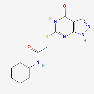molecular formula C13H17N5O2S B2582382 N-cyclohexyl-2-((4-oxo-4,5-dihydro-1H-pyrazolo[3,4-d]pyrimidin-6-yl)thio)acetamide CAS No. 877630-14-3