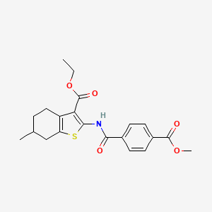 molecular formula C21H23NO5S B2582396 Ethyl 2-(4-(methoxycarbonyl)benzamido)-6-methyl-4,5,6,7-tetrahydrobenzo[b]thiophene-3-carboxylate CAS No. 477548-55-3
