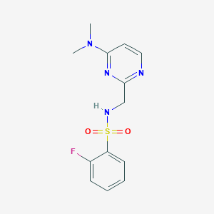 molecular formula C13H15FN4O2S B2582399 N-((4-(二甲氨基)嘧啶-2-基)甲基)-2-氟苯磺酰胺 CAS No. 1797719-39-1