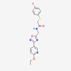 molecular formula C18H17FN4O3S B2582404 N-((3-(6-ethoxypyridin-3-yl)-1,2,4-oxadiazol-5-yl)methyl)-2-((4-fluorophenyl)thio)acetamide CAS No. 2034506-69-7