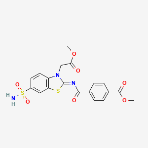 molecular formula C19H17N3O7S2 B2582415 (Z)-甲基 4-((3-(2-甲氧基-2-氧代乙基)-6-磺酰基苯并[d]噻唑-2(3H)-亚甲基)氨基甲酰基)苯甲酸酯 CAS No. 865198-99-8