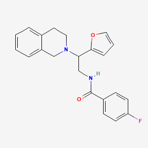 molecular formula C22H21FN2O2 B2582421 N-(2-(3,4-dihydroisoquinolin-2(1H)-yl)-2-(furan-2-yl)ethyl)-4-fluorobenzamide CAS No. 898416-56-3