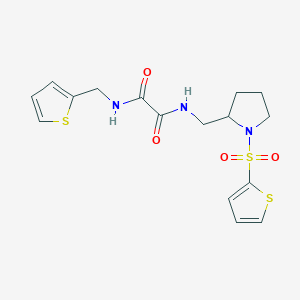 molecular formula C16H19N3O4S3 B2582453 N1-(thiophen-2-ylmethyl)-N2-((1-(thiophen-2-ylsulfonyl)pyrrolidin-2-yl)methyl)oxalamide CAS No. 896279-40-6