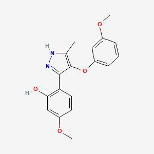 molecular formula C18H18N2O4 B2582458 5-甲氧基-2-(4-(3-甲氧基苯氧基)-5-甲基-1H-吡唑-3-基)苯酚 CAS No. 879435-10-6