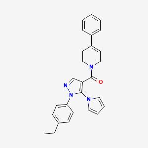 molecular formula C27H26N4O B2582495 (1-(4-ethylphenyl)-5-(1H-pyrrol-1-yl)-1H-pyrazol-4-yl)(4-phenyl-5,6-dihydropyridin-1(2H)-yl)methanone CAS No. 1207031-02-4