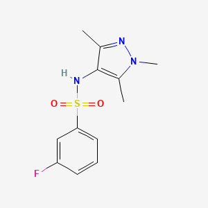 molecular formula C12H14FN3O2S B2582503 3-fluoro-N-(1,3,5-trimethylpyrazol-4-yl)benzenesulfonamide CAS No. 956752-67-3