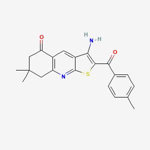 molecular formula C21H20N2O2S B2582510 3-amino-7,7-dimethyl-2-(4-methylbenzoyl)-7,8-dihydrothieno[2,3-b]quinolin-5(6H)-one CAS No. 342780-10-3