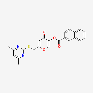 molecular formula C23H18N2O4S B2582529 6-(((4,6-dimethylpyrimidin-2-yl)thio)methyl)-4-oxo-4H-pyran-3-yl 2-naphthoate CAS No. 877636-77-6
