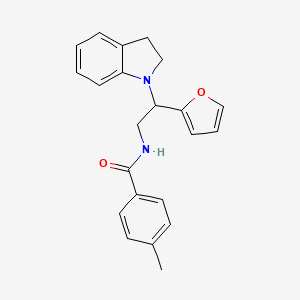 molecular formula C22H22N2O2 B2582542 N-(2-(furan-2-yl)-2-(indolin-1-yl)ethyl)-4-methylbenzamide CAS No. 898416-18-7