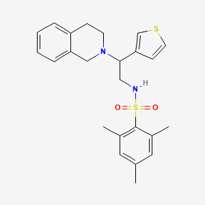 molecular formula C24H28N2O2S2 B2582543 N-(2-(3,4-dihydroisoquinolin-2(1H)-yl)-2-(thiophen-3-yl)ethyl)-2,4,6-trimethylbenzenesulfonamide CAS No. 955767-57-4